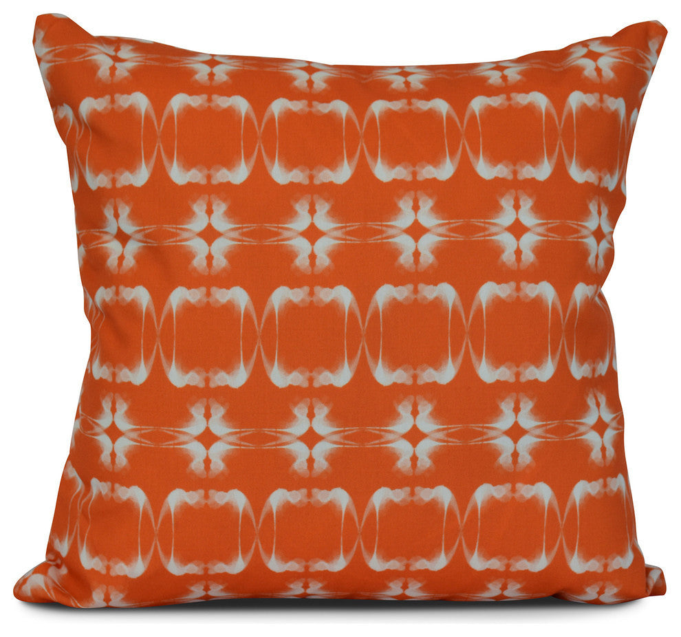 Summer Picnic, Geometric Print Outdoor Pillow, Orange, 16"x16"