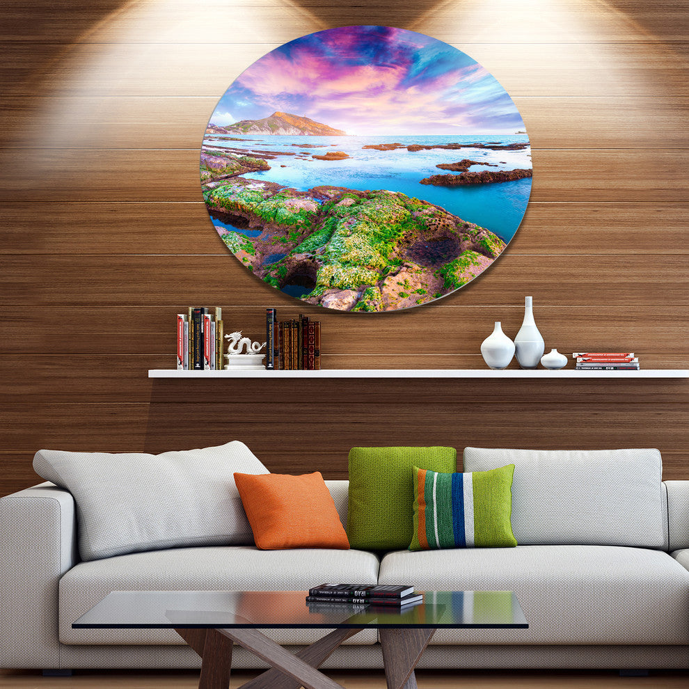 Sunset From The Giallonardo Beach, Landscape Round Wall Art, 11"