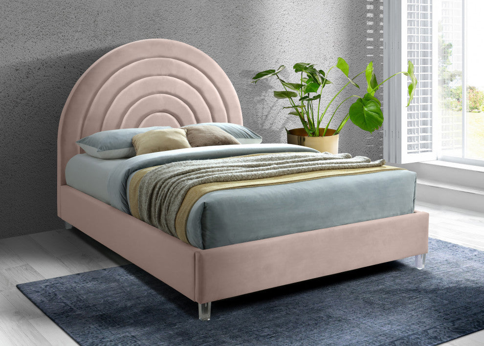 Rainbow Velvet Upholstered Bed, Pink, Queen