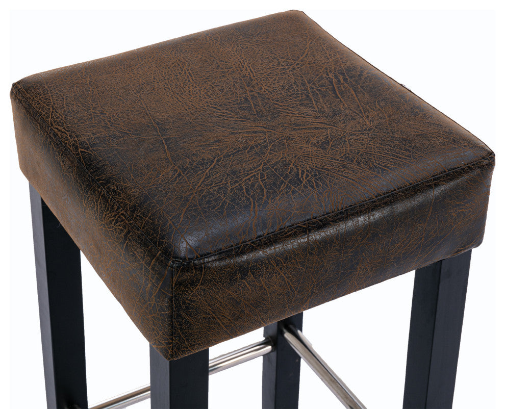 Barstool, Brown Fabric and Black Wood Finish,2-Pcs Set