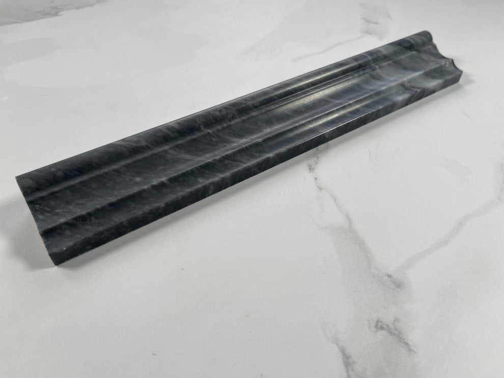 Bardiglio Gray Dark Grey Marble 2x12 Chair Rail Trim Molding Honed, 1 piece