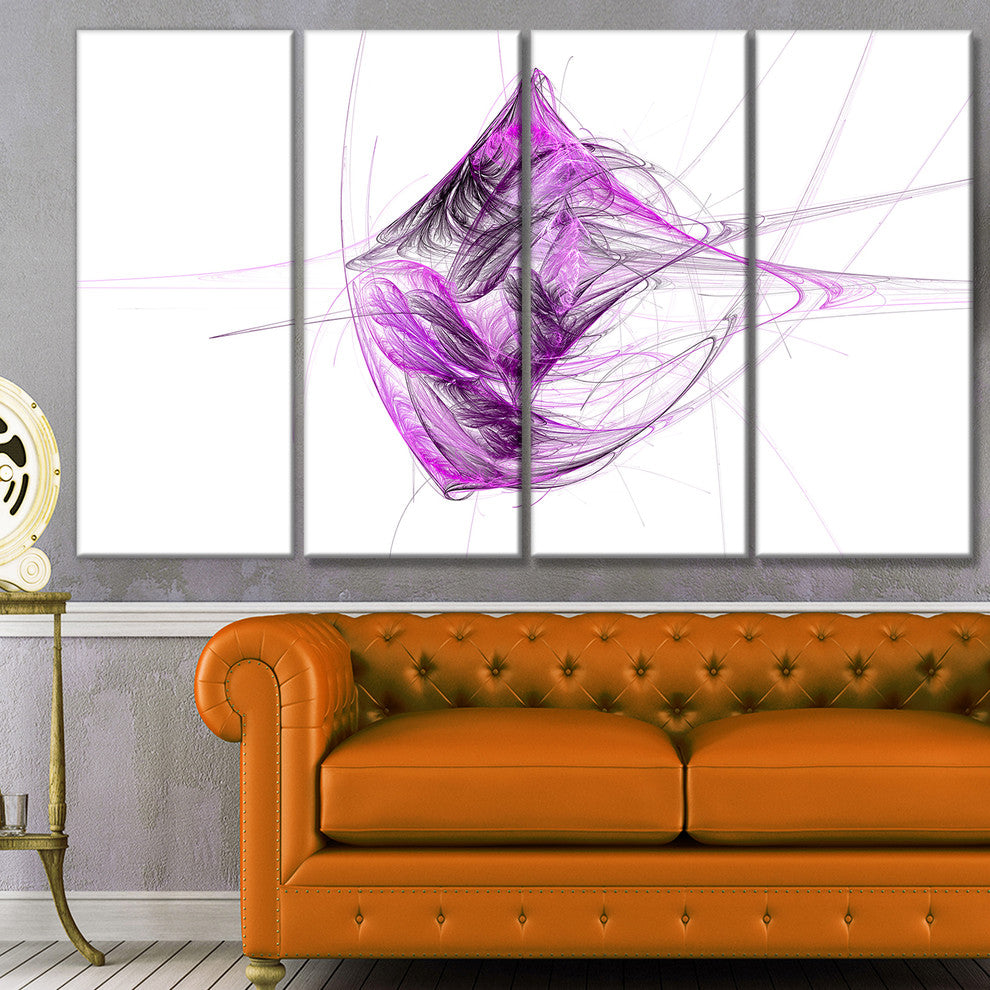 Purple on White Fractal Illustration, Abstract Canvas Print, 48"x28", 4 Panels