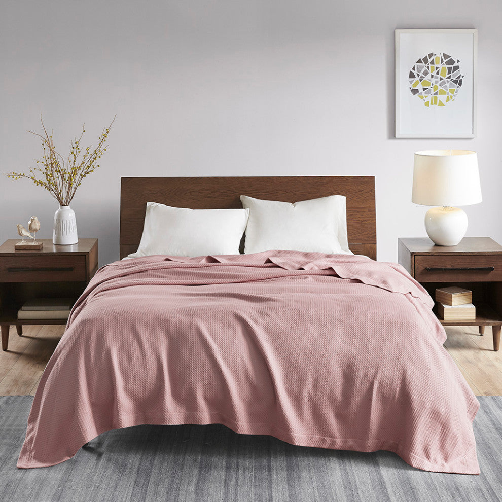 Madison Park Egyptian Cotton All-Season Woven Bedding Blanket, Rose