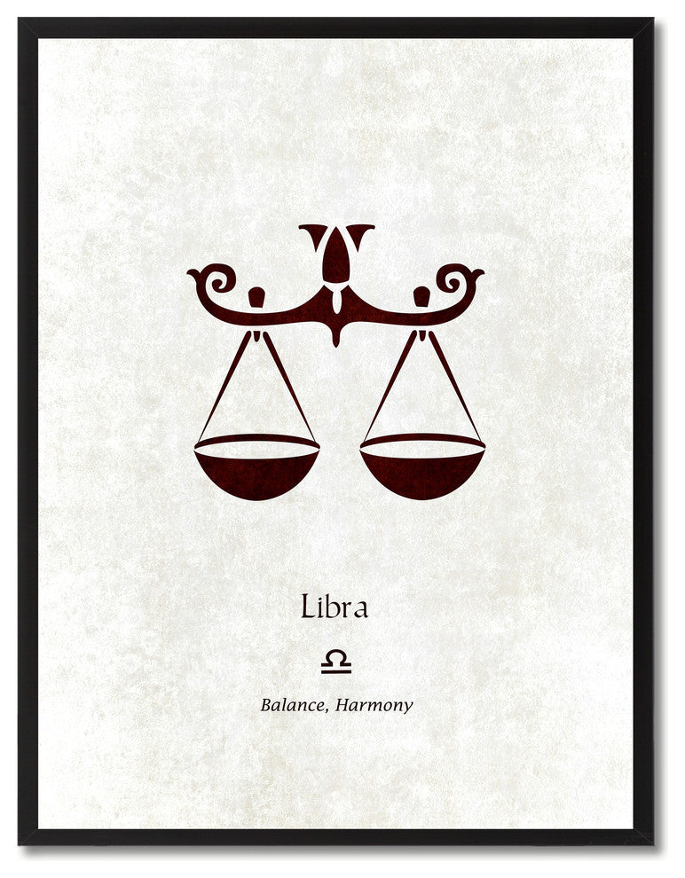 Libra Horoscope Astrology White Print on Canvas with Picture Frame, 13"x17"