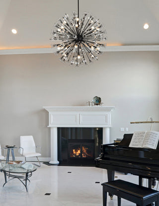 Victor 38" Crystal Starburst Round Pendant, Black