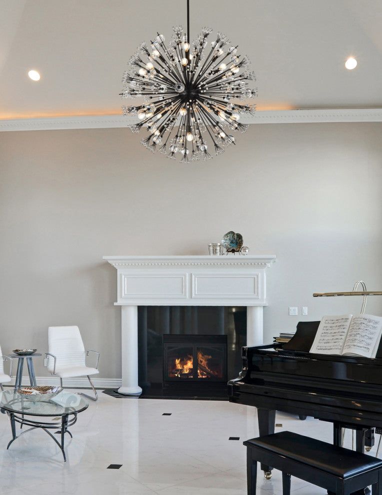 Victor 38" Crystal Starburst Round Pendant, Black