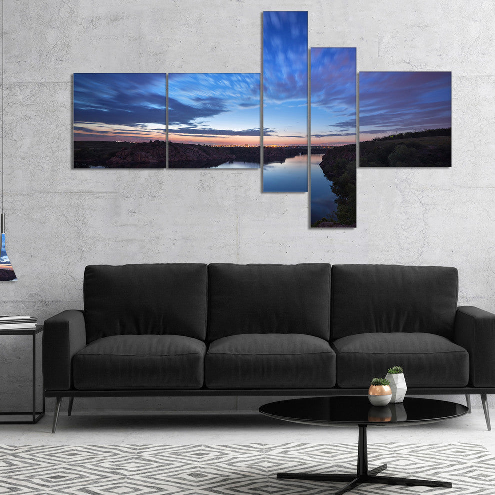 Clouds Reflection in River, Landscape Photo Canvas Print, 60"x32", 5 panels