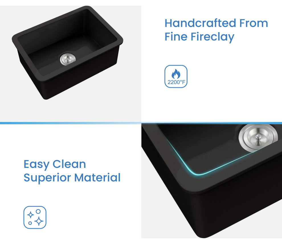 Pure 27" Fireclay Kitchen Undermount Single Bowl Sink, Matte Black