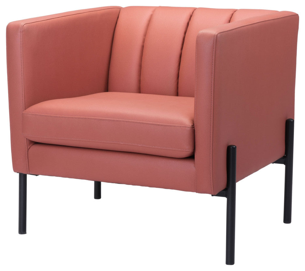 Accent Chair, Faux Vinyl Leather, Steel, Rust, Black, Mid Century Hospitality