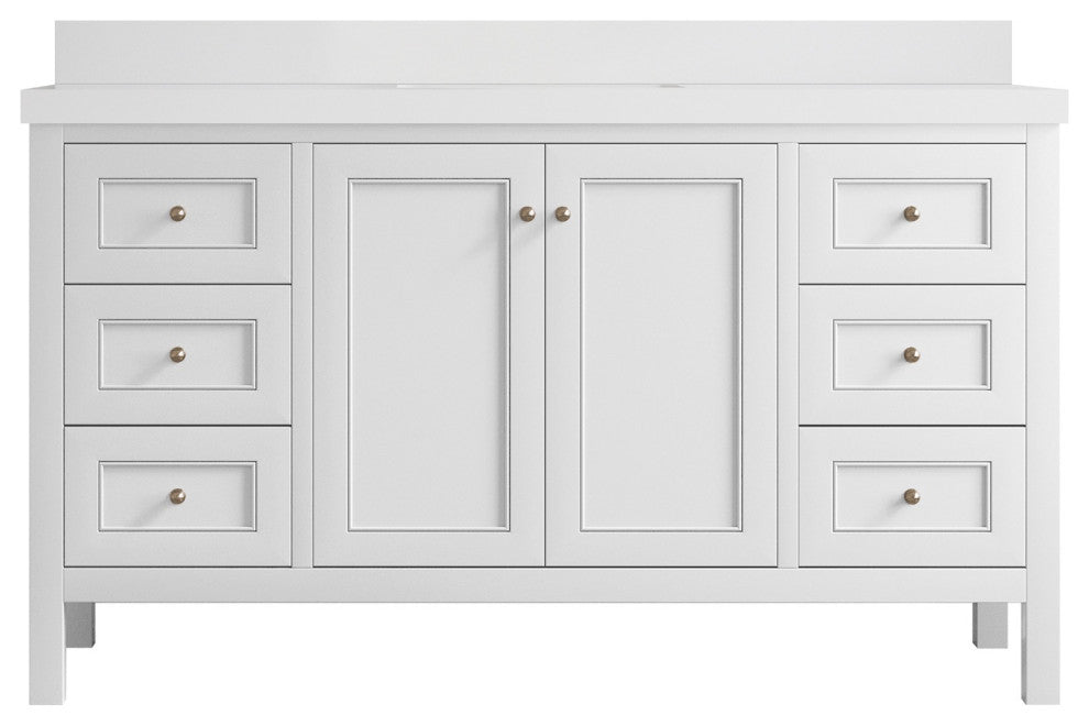 Nashville 60" Single Bathroom Vanity, White 2" White Quartz