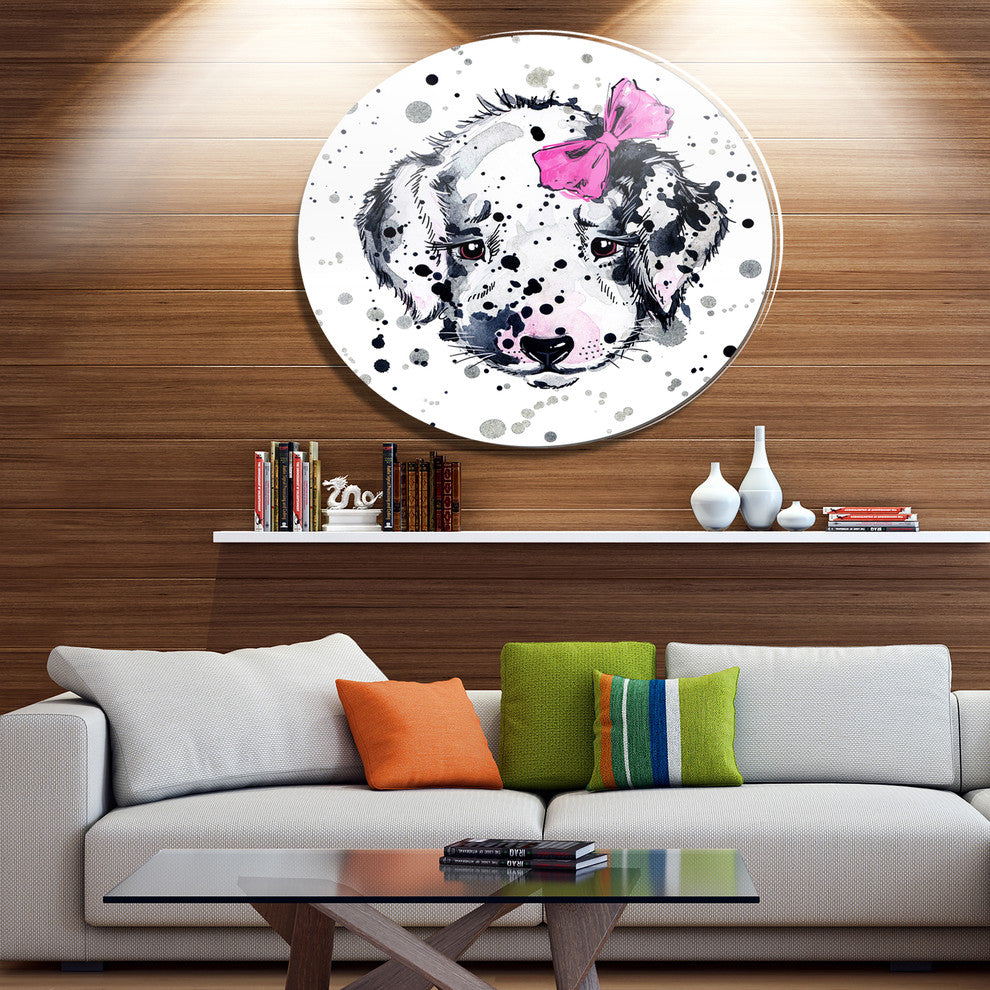 Funny Puppy With Pink Hair Band, Animal Art Round Wall Art, 36"