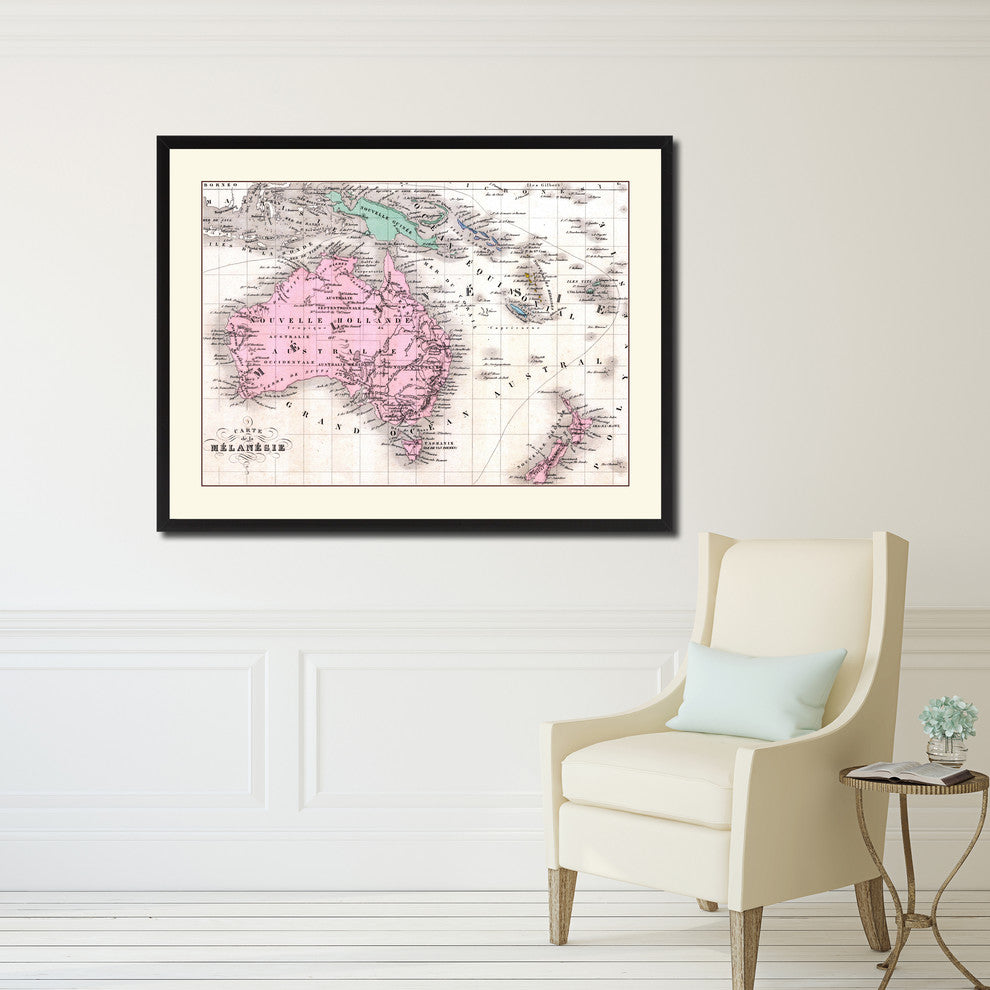 New Zealand Oceania Australia Vintage Antique Map Wall Art, 28"x37"
