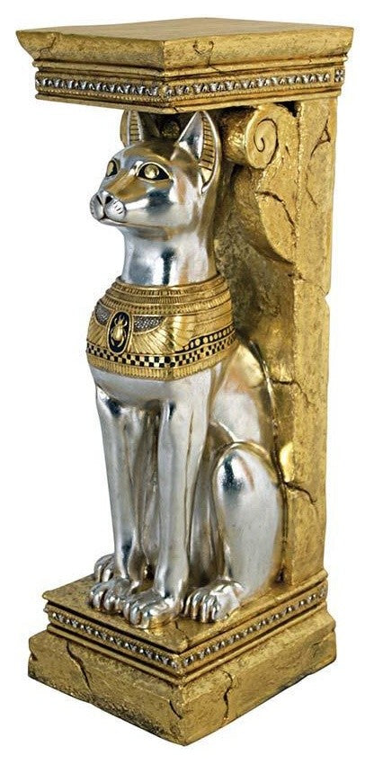 Classic Egyptian Collectible Cat Feline Bastet Pedestal Statue Sculpture