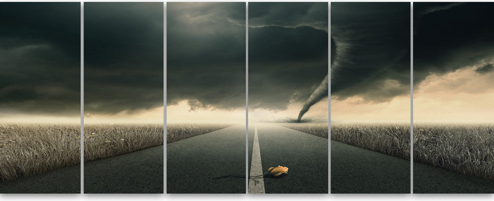 Yellow Rose on the Dark Road, Landscape Canvas Art Print, 70"x28", 6 Panels