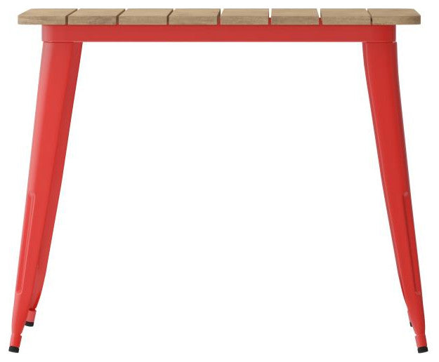 Declan Commercial Indoor/Outdoor Dining Table with Umbrella Hole, 36" Square, Brown/Red