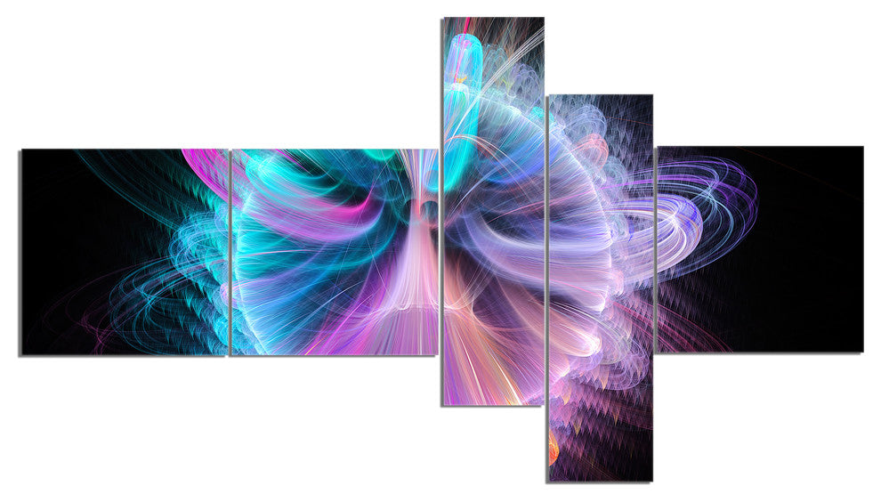 Blue Fractal Vortices of Energy, Floral Canvas Art Print, 60"x32", 5 panels