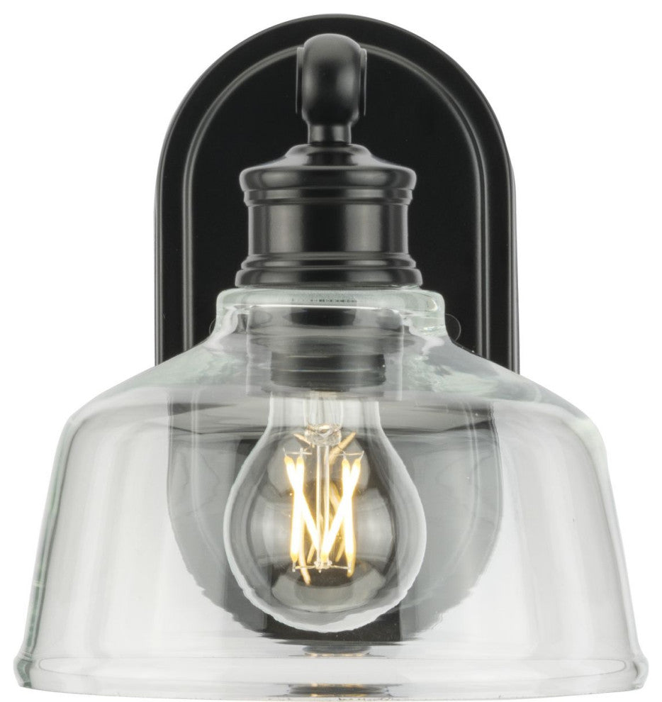 Singleton 1-Light 7.62" Matte Black Farmhouse Vanity Light, Clear Glass Shade