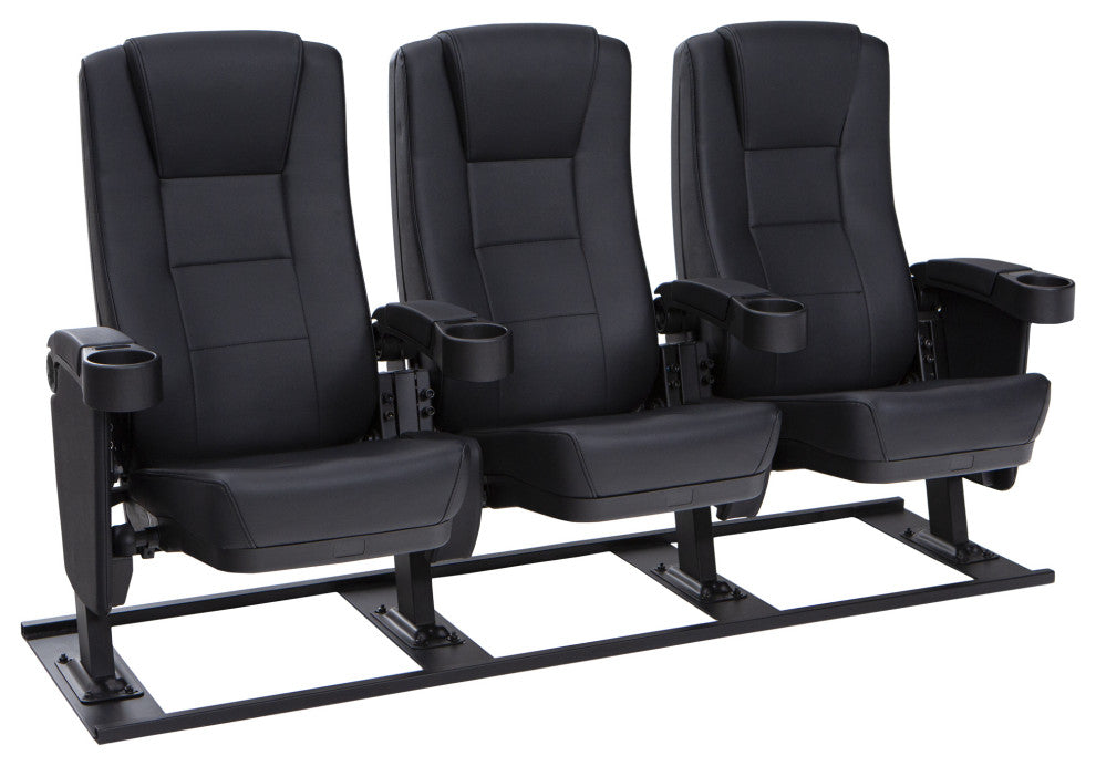 Seatcraft Montago Movie Theater Seating, Black, Row of 3