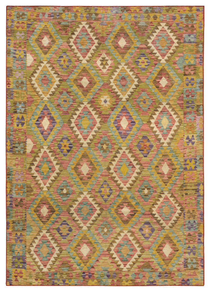 Michaela Machine Washable Geometric Tribal Gold/ Multi Area Rug, Gold, 5'x7'