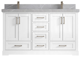 Boston 60 Double Bathroom Vanity in White 2" Pearl Gray