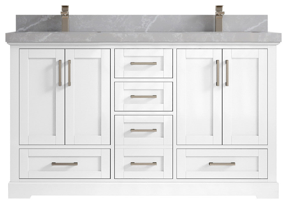 Boston 60 Double Bathroom Vanity in White 2" Pearl Gray