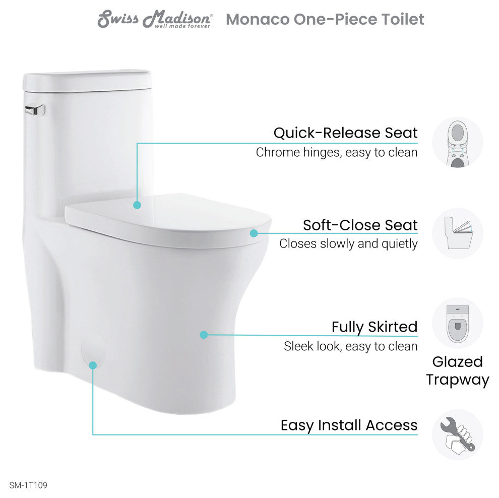 Monaco One Piece Elongated Left Side Flush Handle Toilet 1.28 gpf