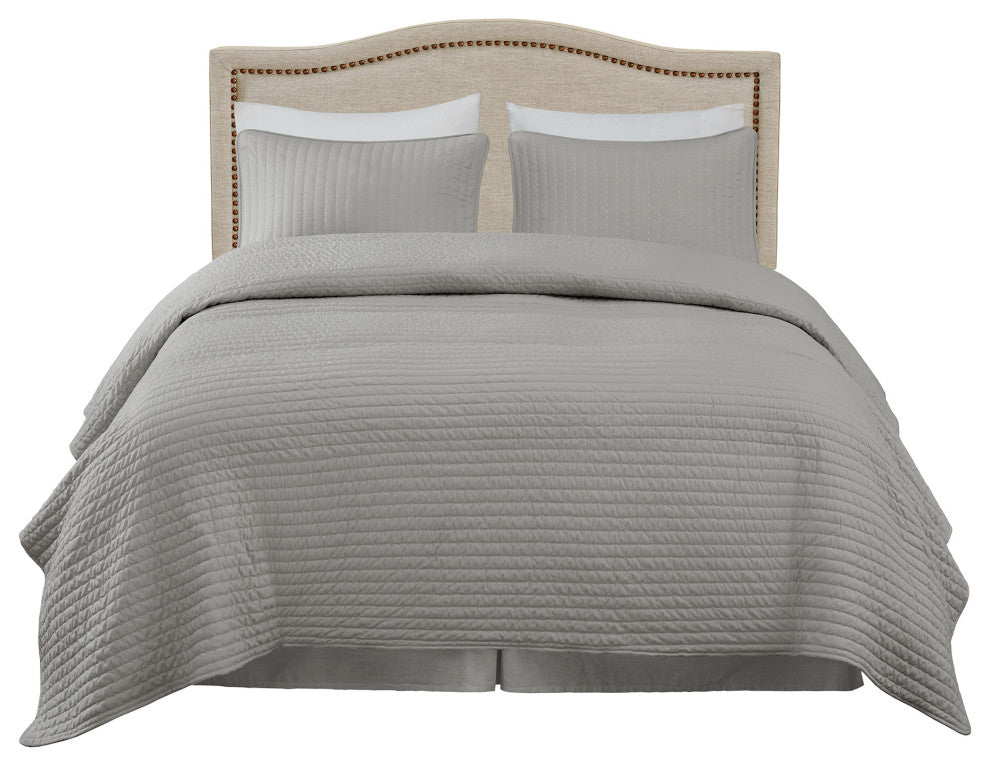 Madison Park Nadine Upholstered Bed Headboard Nailheads Accent, Taupe, King