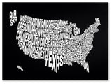 'USA States Text Map - Black' Canvas Art by Michael Tompsett