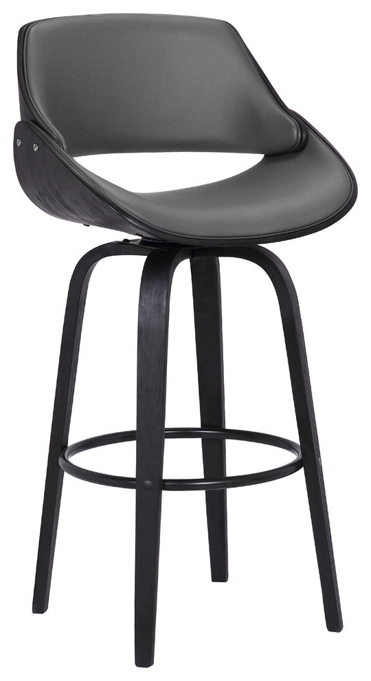Levit 30" Swivel Barstool, Black Brush Wood Finish and Gray Faux Leather