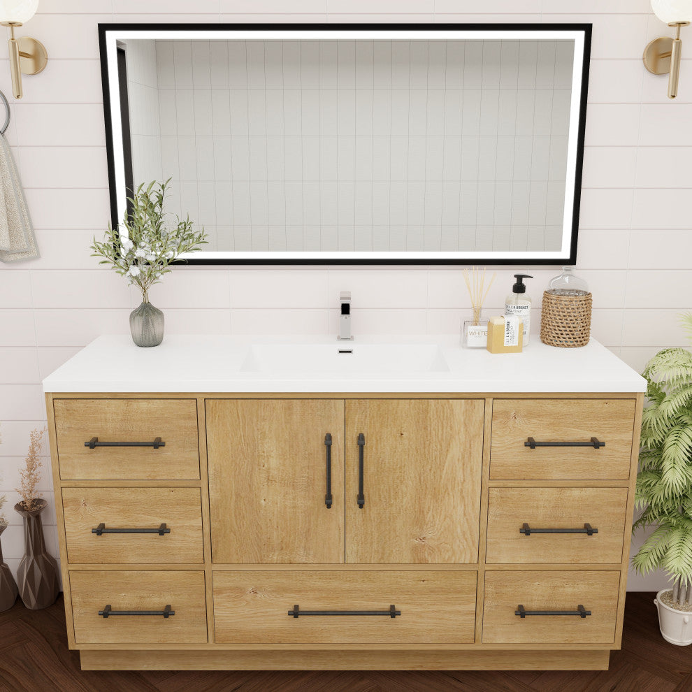 Victoria 60" Solid Wood Bath Vanity, Single Sink, Oak
