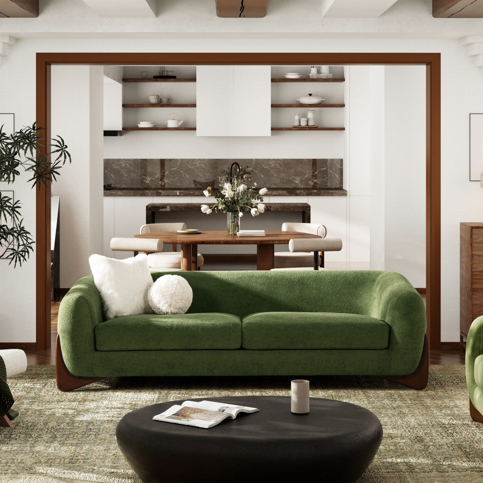 Alpine 90.5" Sherpa Sofa, Moss Green Fleeced Teddy