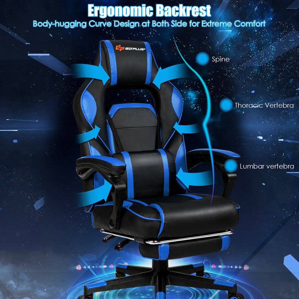Massage Gaming Chair Reclining Racing Computer Office Chair with Footrest Blue