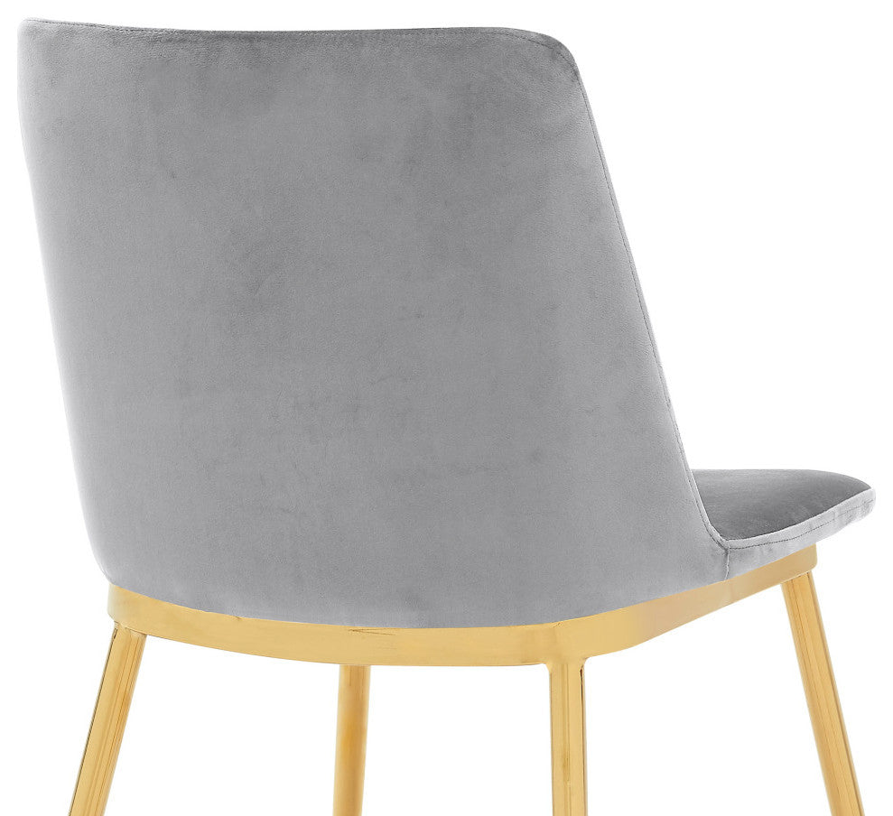 Messina Gray Velvet and Gold Metal Leg Dining Room Chairs, Set of 2