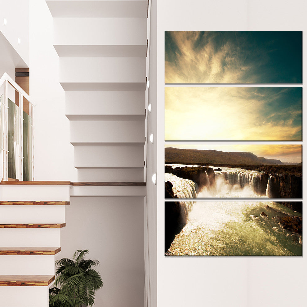 Dramatic Iceland Waterfalls, Large Seashore Canvas Print, 28"x48", 4 Panels