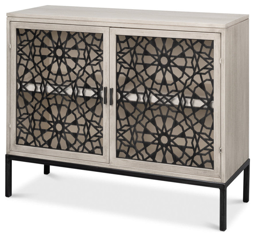 Front view of cabinet with doors closed on white background.