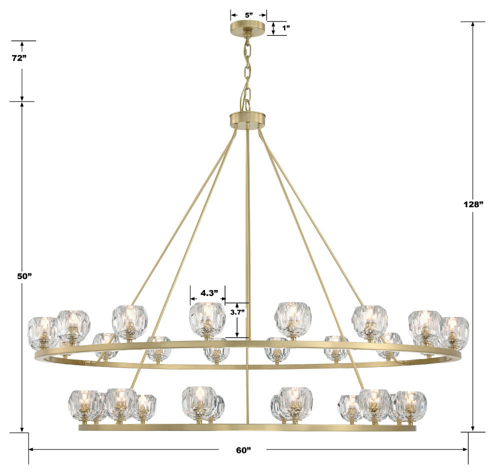 Aragon 30-Light Soft Brass Chandelier, Faceted Cut Crystal