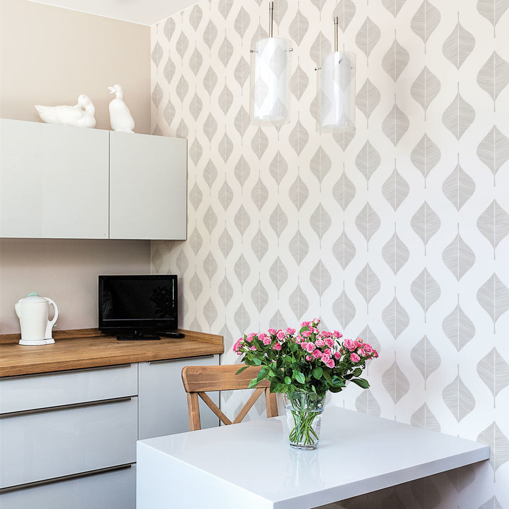 Line Leaves Peel and Stick Vinyl Wallpaper, Warm Gray, 24"w X 108"h
