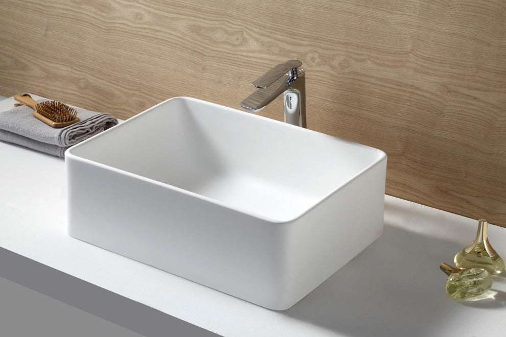 Fauceture Solid Surface White Stone Vessel Sink, Matte White