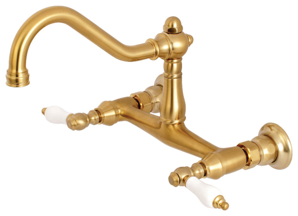 Kingston Brass KS3247PL Vintage Wall Mount Bathroom Faucet, Brushed Brass