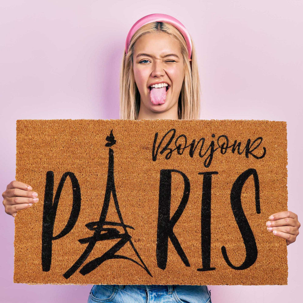 Sheltered Coconut Door Mat Printed, 30x18, Bonjour Paris