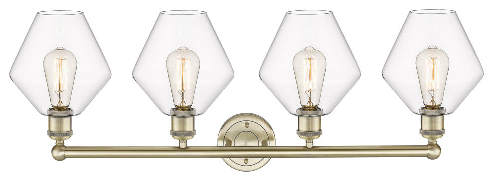 Cindyrella 4-Light 35" Bath Vanity Light, Antique Brass, Clear Shade