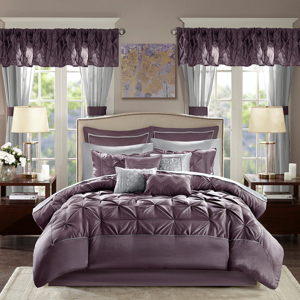 Madison Park Essentials Joella 24 Piece Room, a Bag, Plum