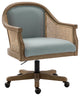 Xaver Farmhouse Home Office Desk Task Chair With Rattan Arms, Blue
