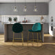 Upholstered Green Velvet Counter Stool with Brass Metal Leg