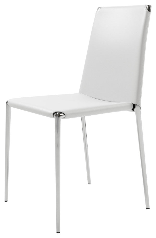 Dining Chair, Set of 4, Steel Metal, Fabric, White, Chrome, Kitchen Cafe Bistro