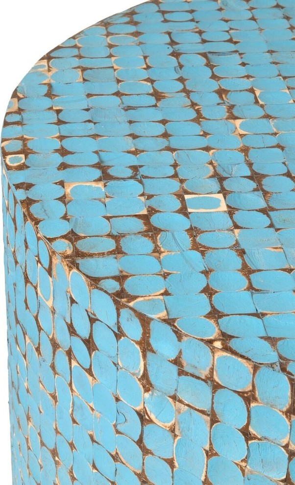 East at Main Cummings Blue Coconut Shell Inlay Round Coffee Table