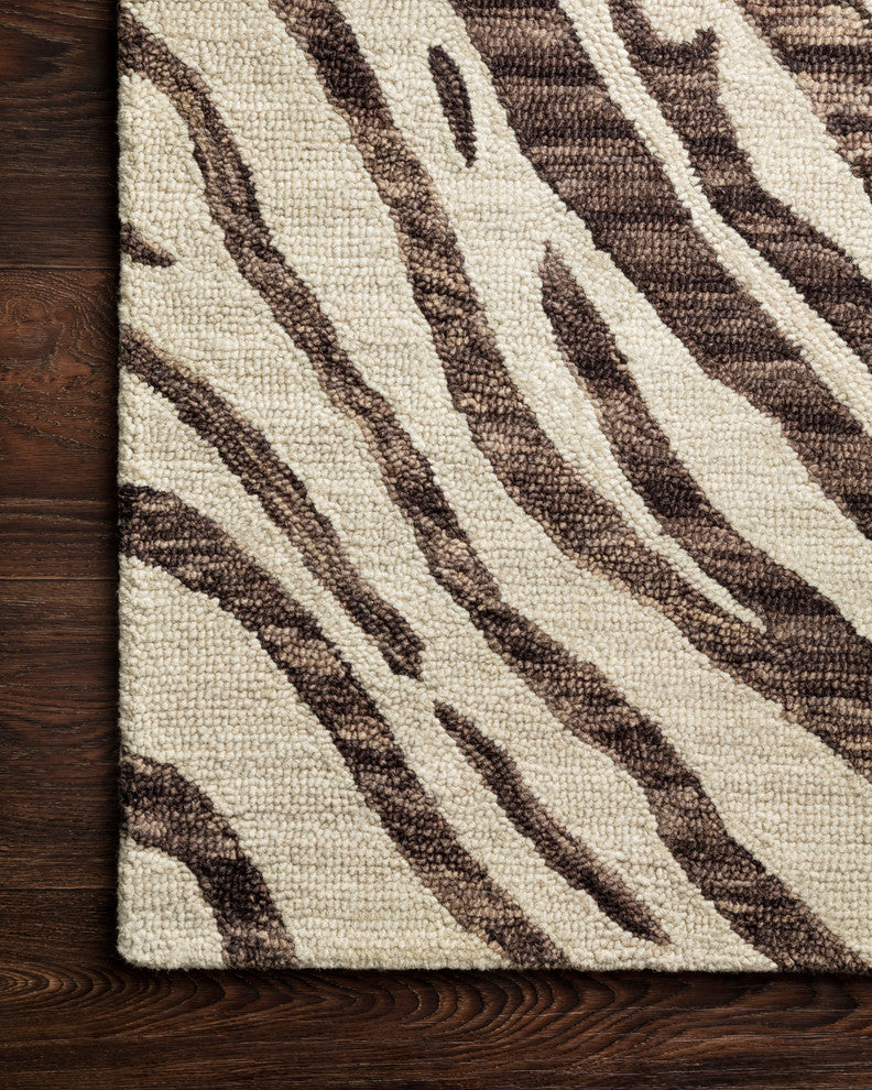 Wool Hooked Zebra Animal Print Masai MAS-01 Area Rug by Loloi, Java / Ivory, 7'9"