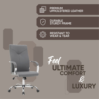 LeisureMod Sonora High-Back Adjustable Leather Conference Chair, Gray
