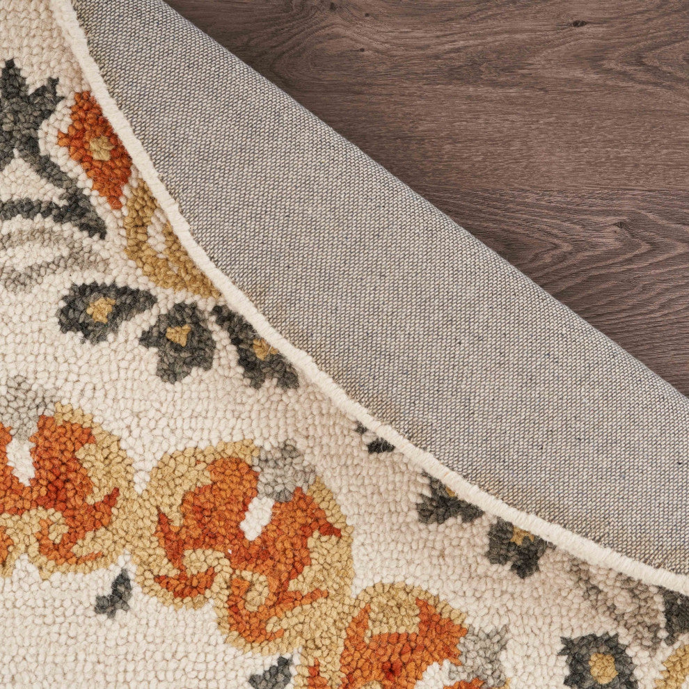 6" Round Orange Boho Medallion Area Rug