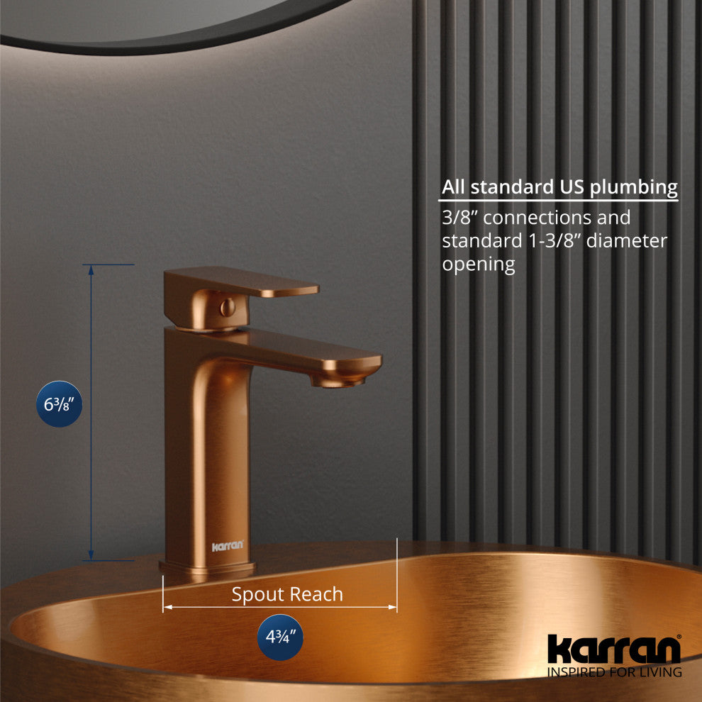 Karran 1-Handle 1-Hole Bathroom Faucet With Pop-up Drain, Brushed Copper